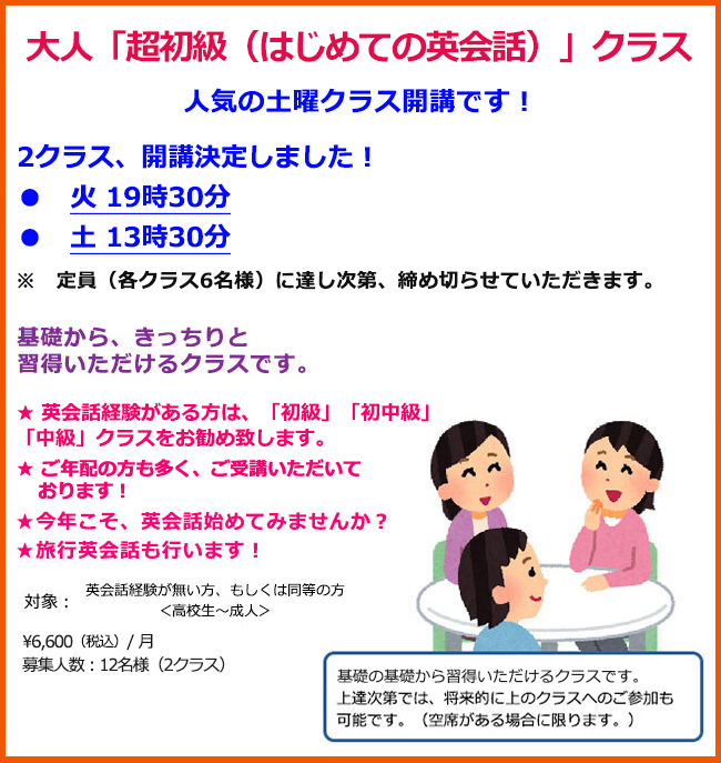 超初級クラス(はじめての英会話)