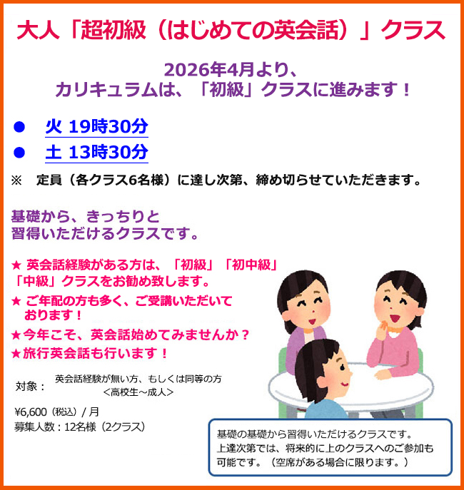 超初級クラス(はじめての英会話)
